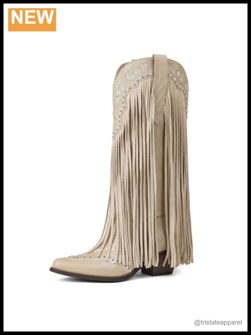 Faux Suede Fringe Knee High Cowboy Boots Block Heel Pull-On